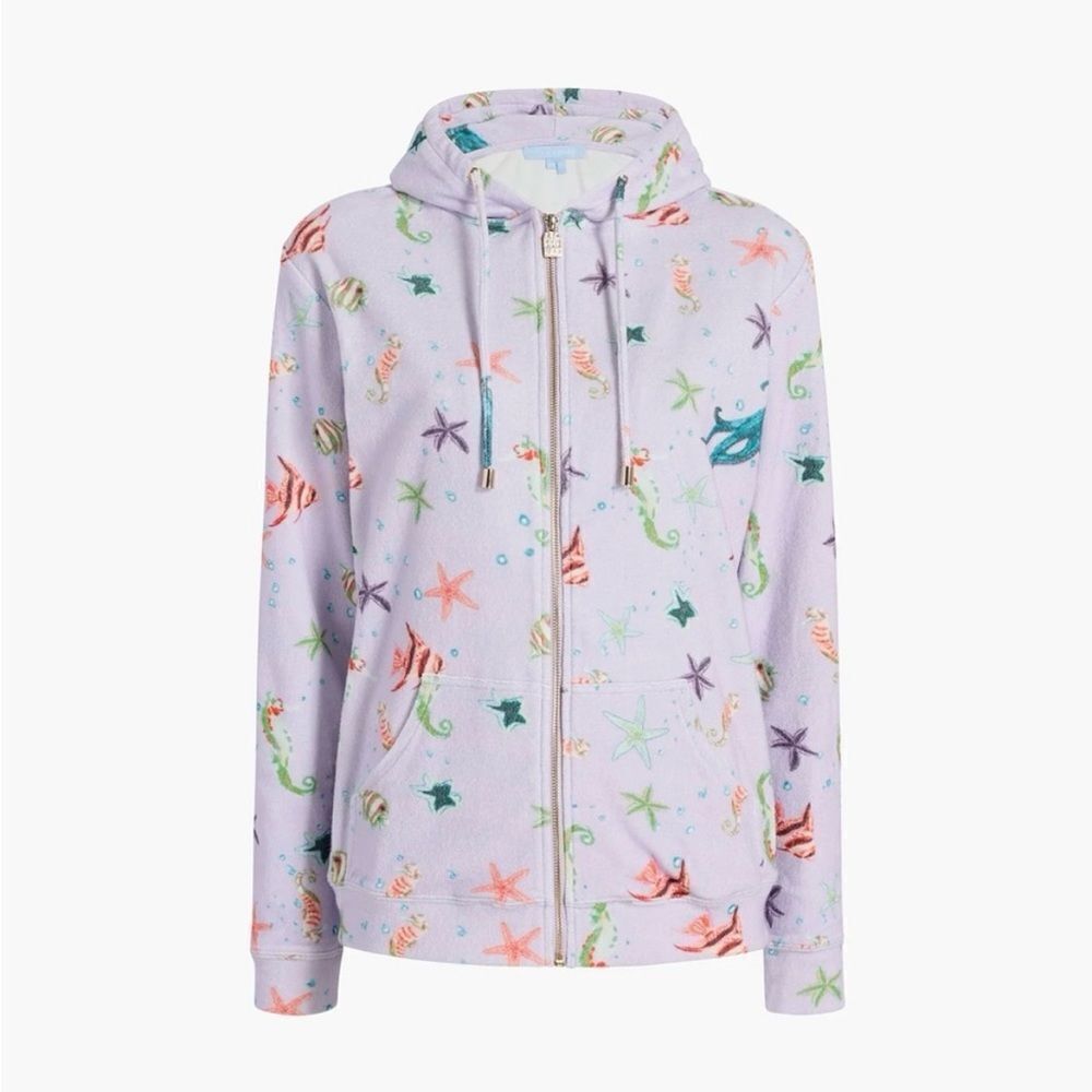 NWT Hill House‎ Purple Sea Creatures The Allie Terry Zip-Up Size Medium